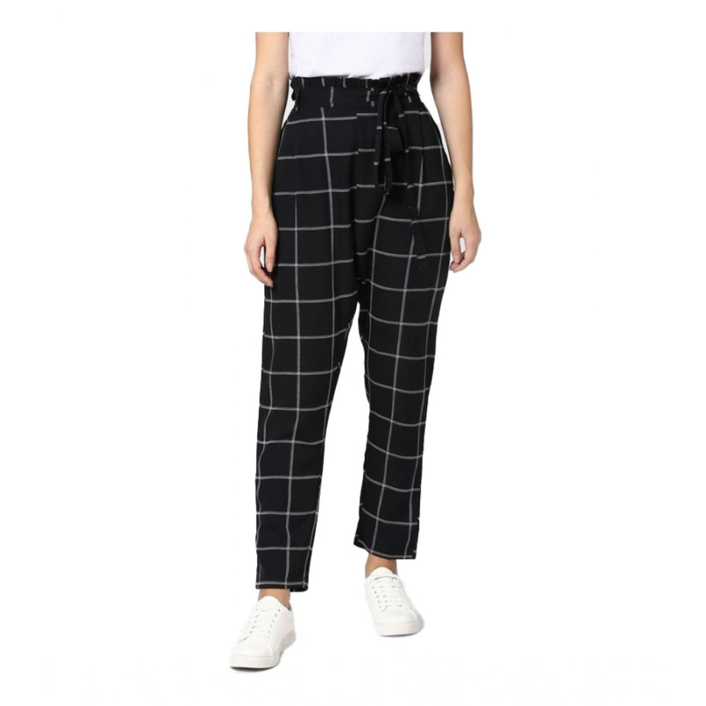 HD Women's Polyester Checkered Elasticated Trousers (Black - White)