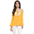 HD Women's Rayon Embellished Cold Shoulder Regular Top (Mustard Yellow)