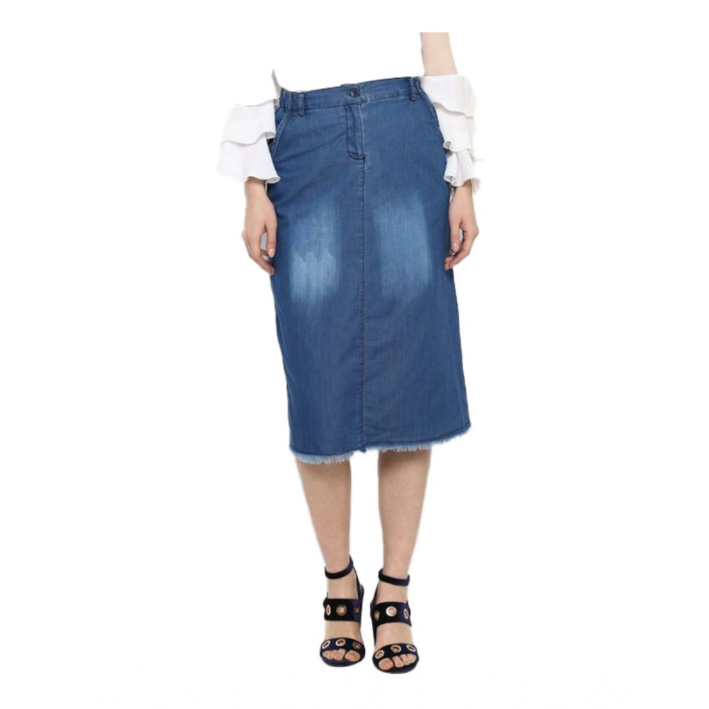 HD Women's Denim Washed Buttoned Skirt (Blue)