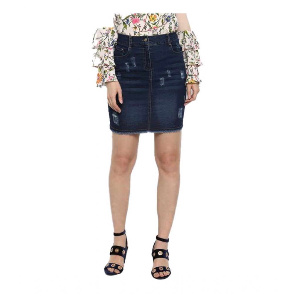 HD Women's Denim Distressed Buttoned Skirt (Blue)