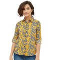 HD Women's Polyester Printed Roll Up Sleeve Standard Length Shirt (Mustared)