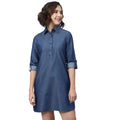 HD Women's Denim Solid Long Sleeves Above Knee Dress (Navy Blue)