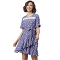 HD Women's Polyester Polka Bell Sleeve Above Knee Dress (Lavender)