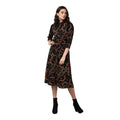 HD Women's Polyester Chain Print Roll Up Sleeve Below Knee Dress (Black - Yellow)