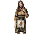 HD Women's Satin Animal Print 3-4th Sleeves Above Knee Dress (White - Orange)