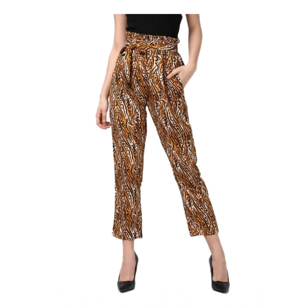 HD Women's Polyester Animal Print Elasticated Trousers (Orange - Black)