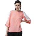 HD Women's Polyester Colour Block Slit Sleeve Top (Pink)