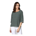 HD Women's Polyester Printed 3-4th Sleeves Top (Green)