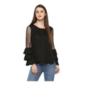 HD Women's Polyester Solid Tier Sleeve Top (Black)