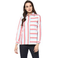 HD Women's Cotton Striped Roll Up Sleeve Regular Top (Red)