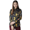 HD Women's Satin Printed Long Sleeves Standard Length Shirt (Black - Gold)