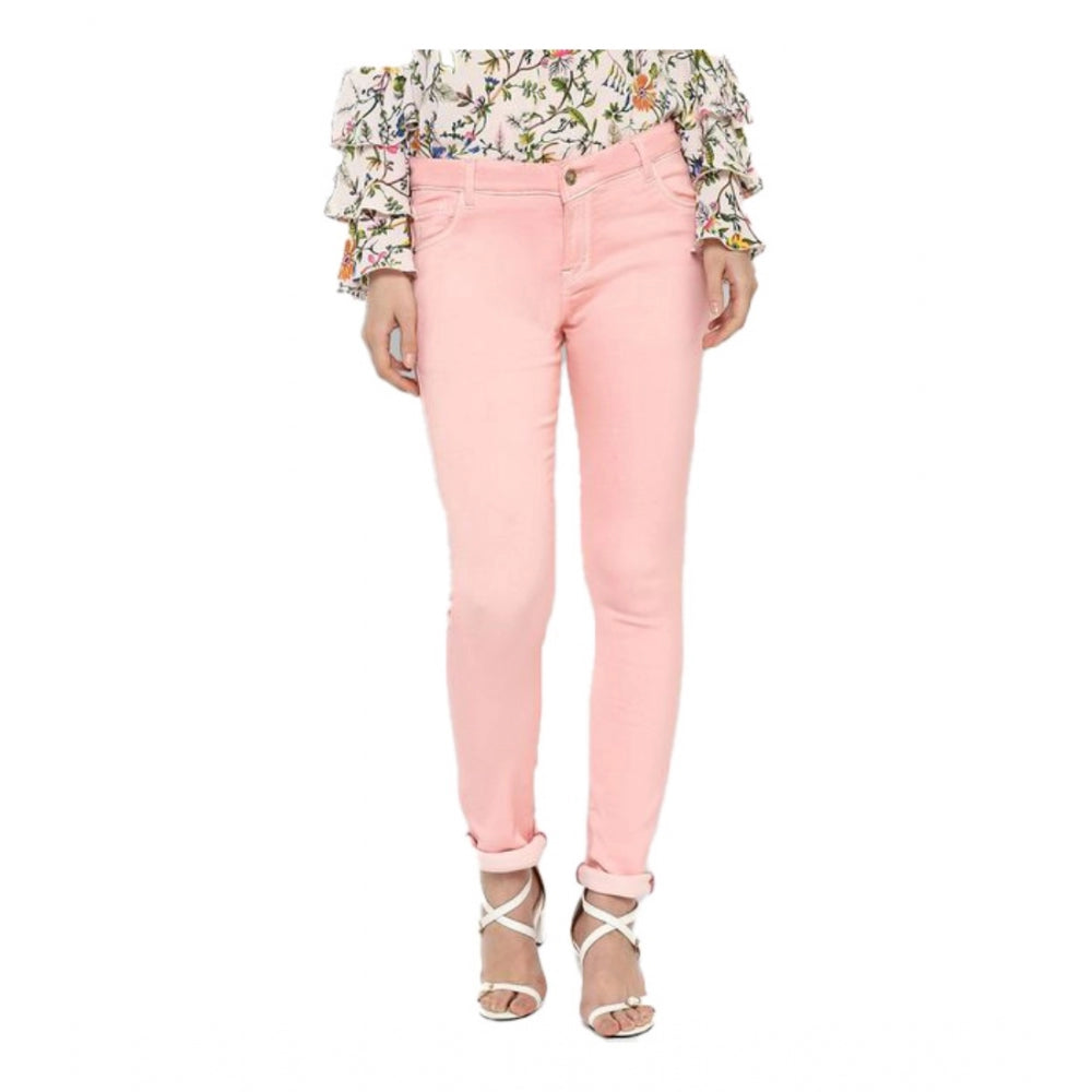HD Women's Denim Solid Buttoned Jeans (Pink)