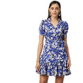 HD Women's Polyester Floral Short Sleeve Above Knee Dress (Blue - Purple)