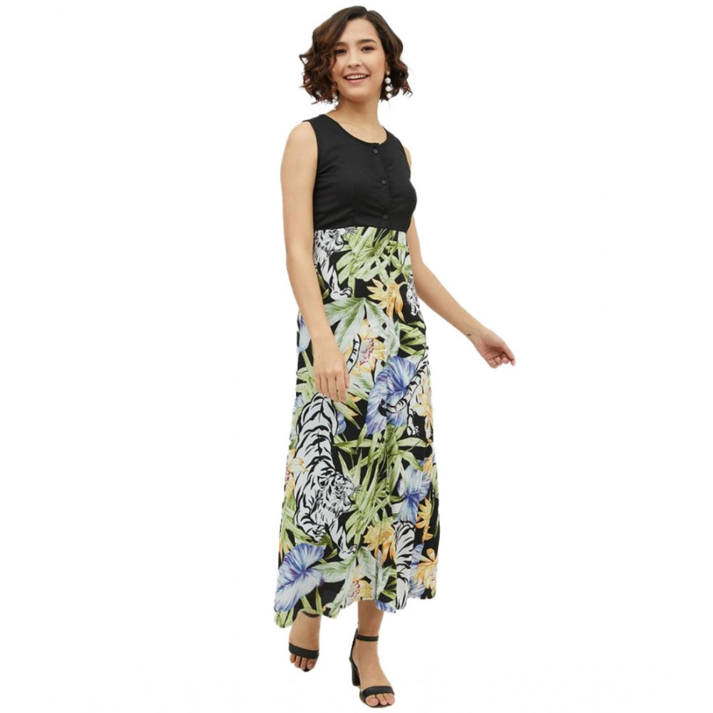 HD Women's Rayon Floral Sleeveless Calf-length Dress (Multicolor)