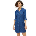 HD Women's Denim Solid Long Sleeves Above Knee Dress (Blue)