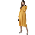 HD Women's Polyester Pintuck Long Sleeves Below Knee Dress (Yellow)