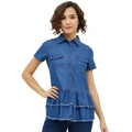 HD Women's Denim Peplum Short Sleeve Top (Blue)