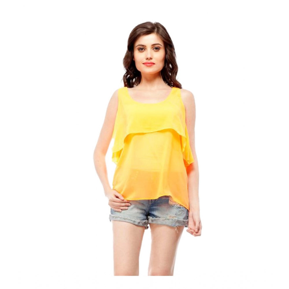 HD Women's Polyester Solid Sleeveless Regular Top (Orange)