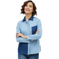 HD Women's Denim Patch Work Long Sleeves Standard Length Shirt (Blue)