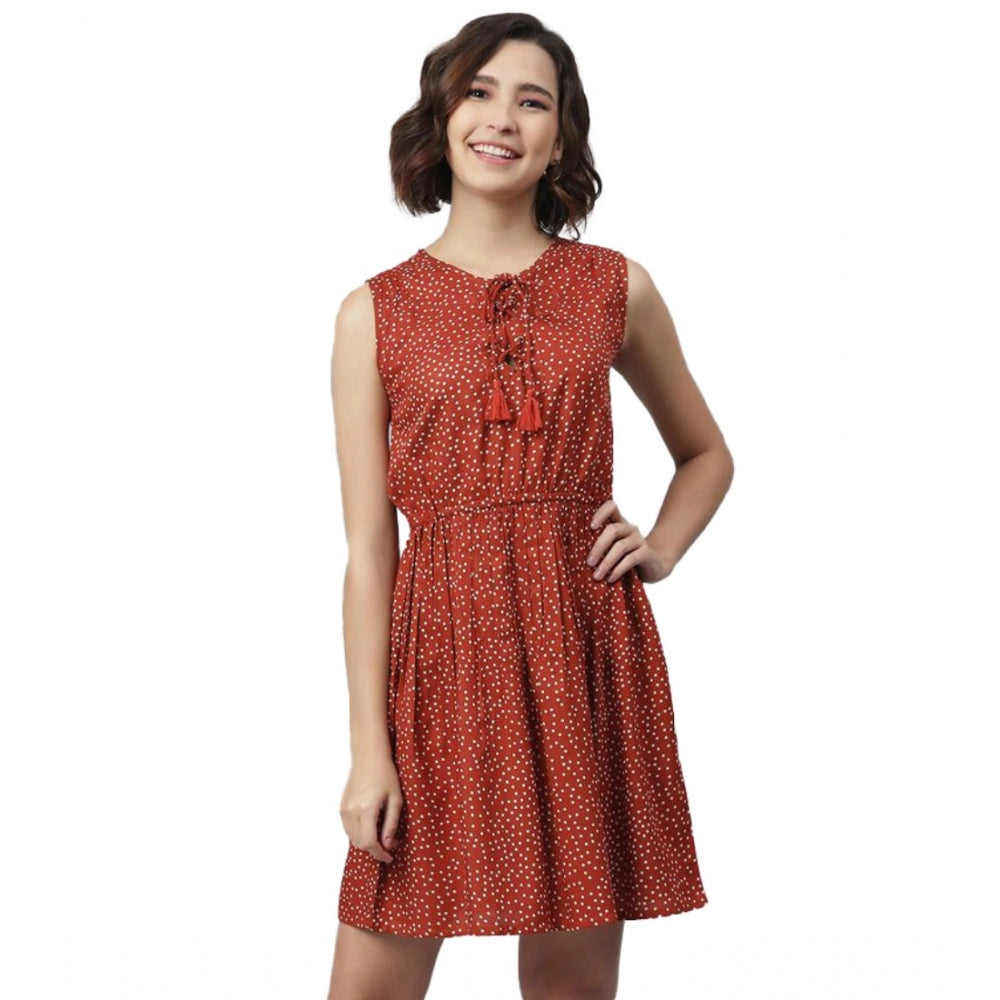 HD Women's Rayon Polka Sleeveless Above Knee Dress (Rust)