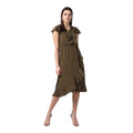HD Women's Polyester Ruffled Cap Sleeve Knee-Length Dress (Olive)