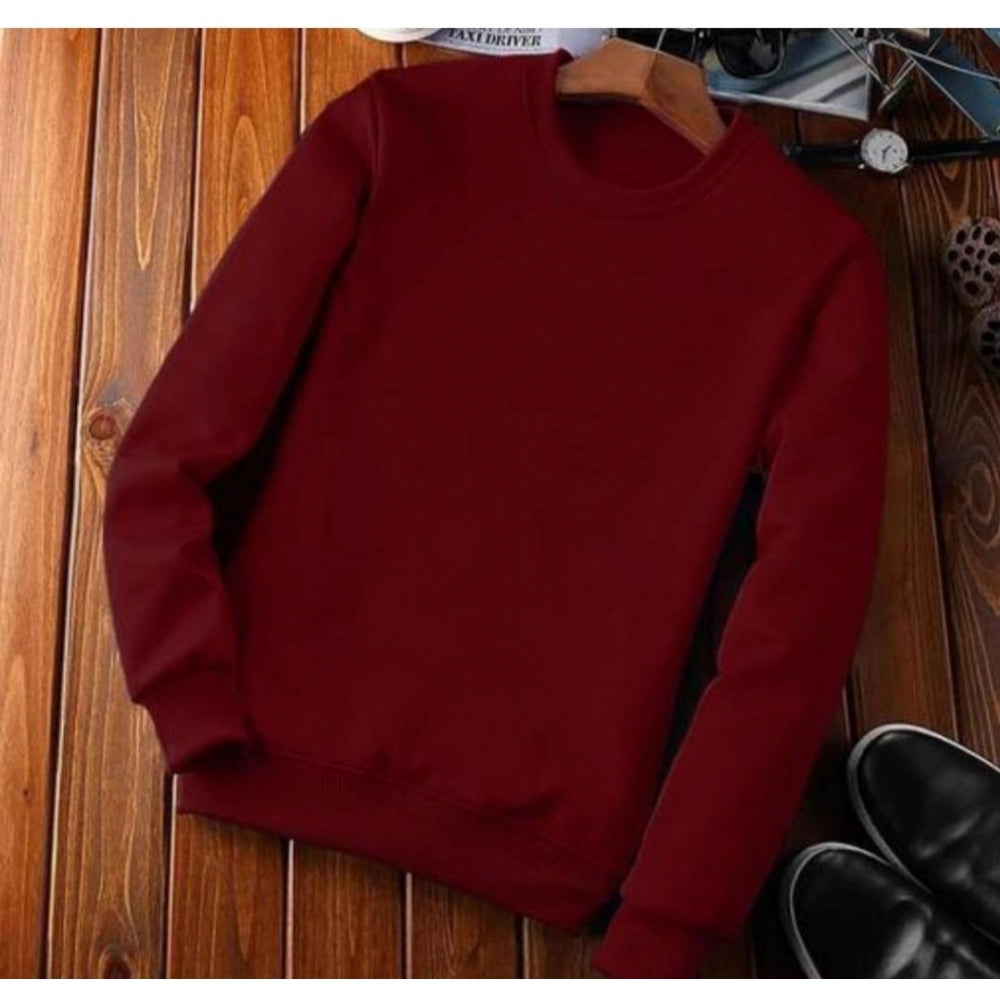 HamariDookan Men's Casual Fleece Solid Round Neck Long Sleeves Sweatshirt (Maroon)