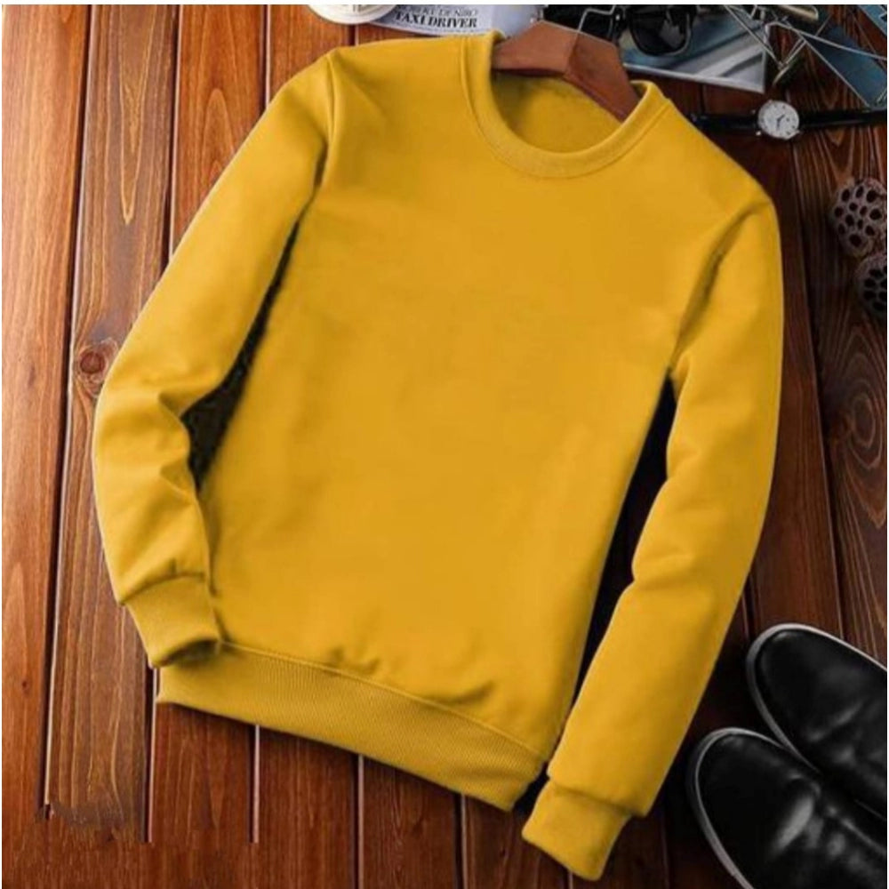 HamariDookan Men's Casual Fleece Solid Round Neck Long Sleeves Sweatshirt (Orange)