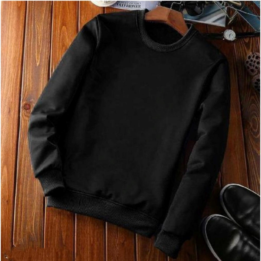 HamariDookan Men's Casual Fleece Solid Round Neck Long Sleeves Sweatshirt (Black)
