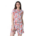 HD Women's Cotton Blended Printed Round Neck Half Sleeve Top - Shorts Set (Red)
