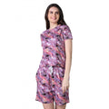 HD Women's Cotton Blended Printed Round Neck Half Sleeve Top - Shorts Set (Purple)