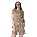 HD Women's Cotton Blended Printed Round Neck Half Sleeve Top - Shorts Set (Beige)