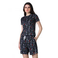 HD Women's Cotton Blended Printed Round Neck Half Sleeve Top - Shorts Set (Black)