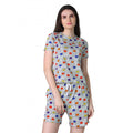 HD Women's Cotton Blended Printed Round Neck Half Sleeve Top - Shorts Set (Grey)