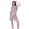 HD Women's Cotton Blended Printed Round Neck Half Sleeve Top - Shorts Set (Multicolor)
