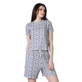 HD Women's Cotton Blended Printed Round Neck Half Sleeve Top - Shorts Set (Off_White)