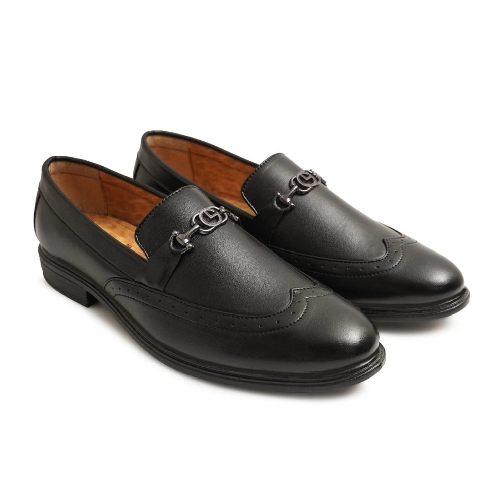 HD Men's Casual Faux Leather Solid Slip-on Formal Shoes (Black)
