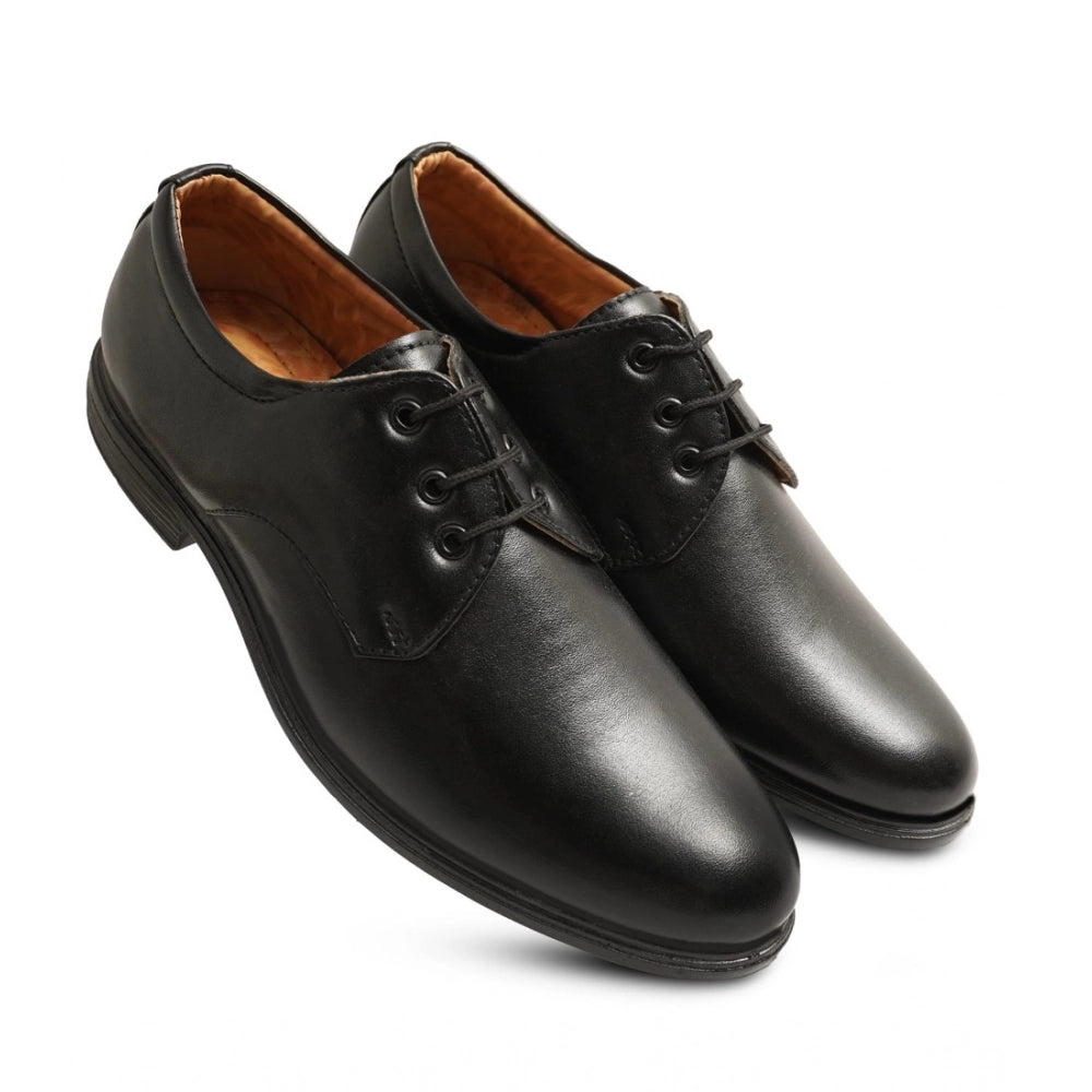 HD Men's Casual Faux Leather Solid Lace-Up Formal Shoes (Black)