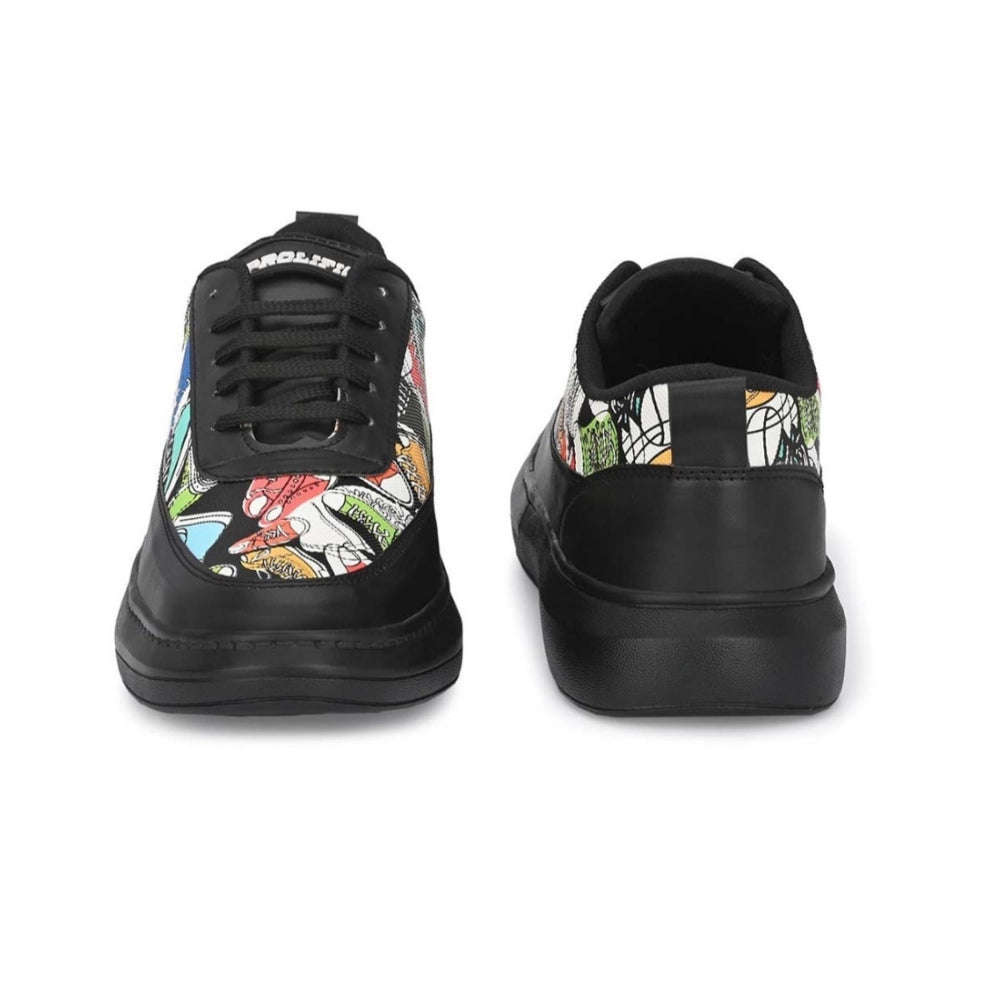 HD Men's Casual Synthetic Printed Lace-Up Shoes (Black)