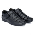 HD Men's Casual Faux Leather Solid Velcro Sandal (Black)