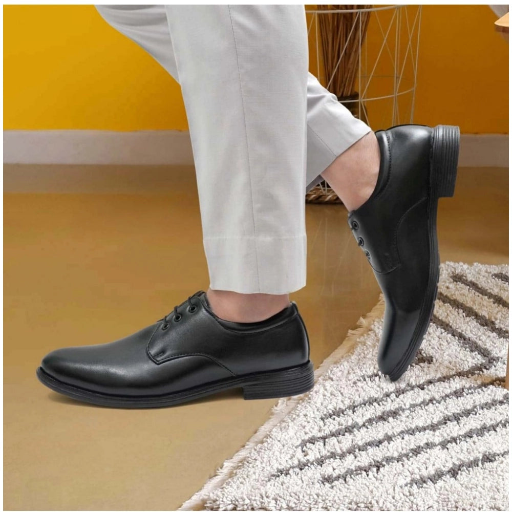 HD Men's Casual Faux Leather Solid Lace-Up Formal Shoes (Black)