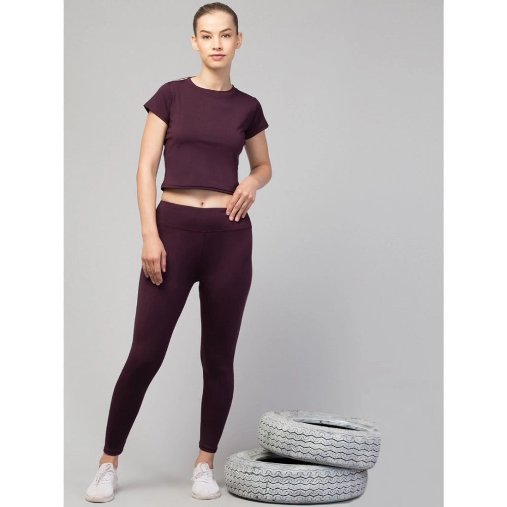 HD Women's Polyester Solid Ankle Length High-Rise Tights (Purple)