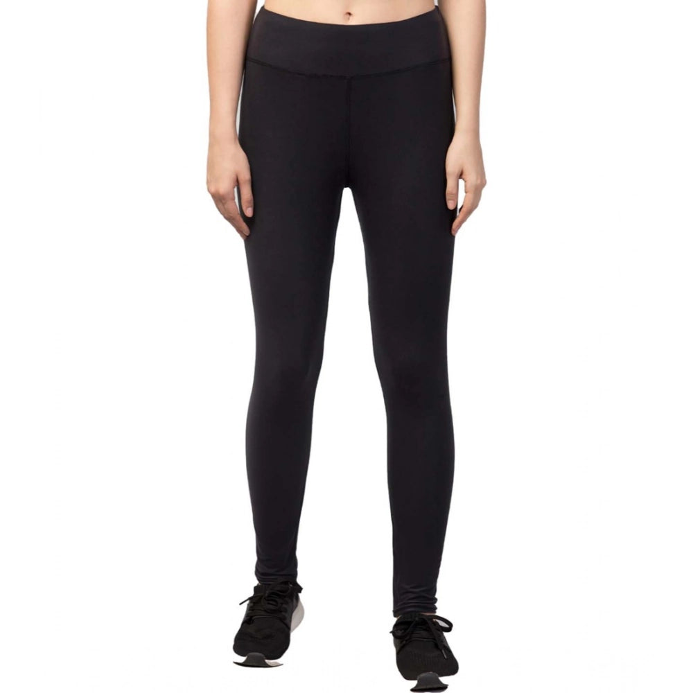 HD Women's Polyester Solid Ankle Length High-Rise Tights (Black)