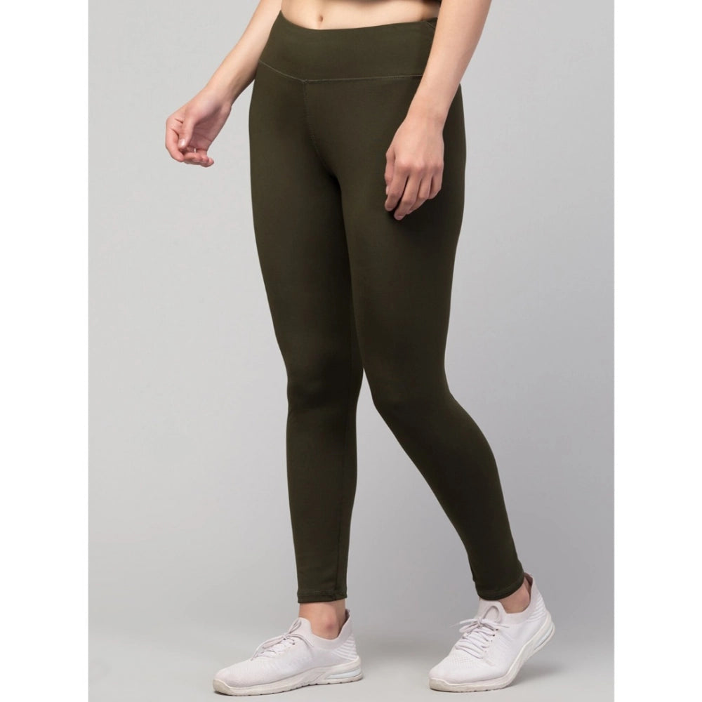 HD Women's Polyester Solid Ankle Length High-Rise Tights (Olive)
