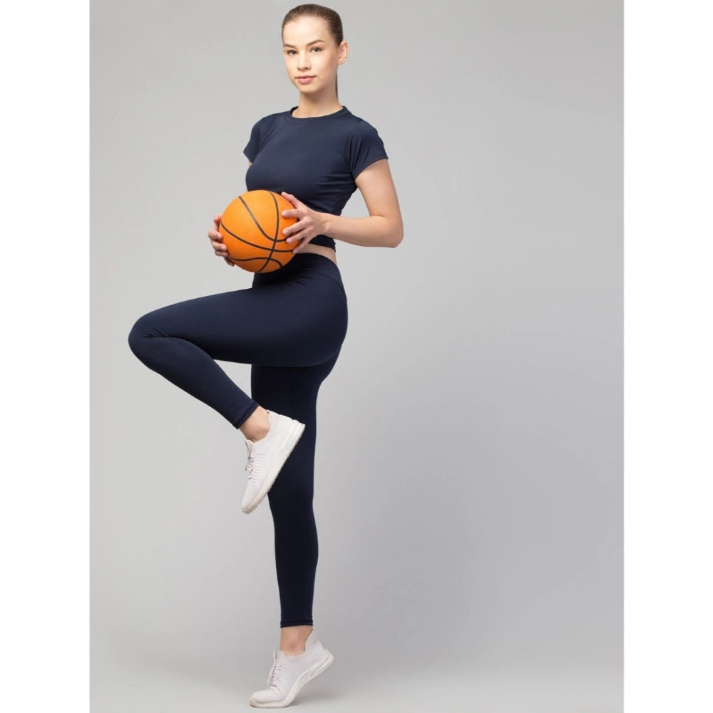 HD Women's Polyester Solid Ankle Length High-Rise Tights (Navy)