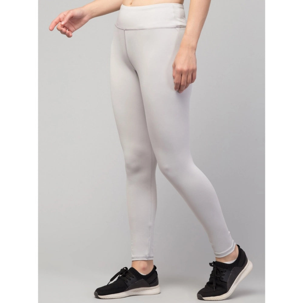 HD Women's Polyester Solid Ankle Length High-Rise Tights (Light Grey)