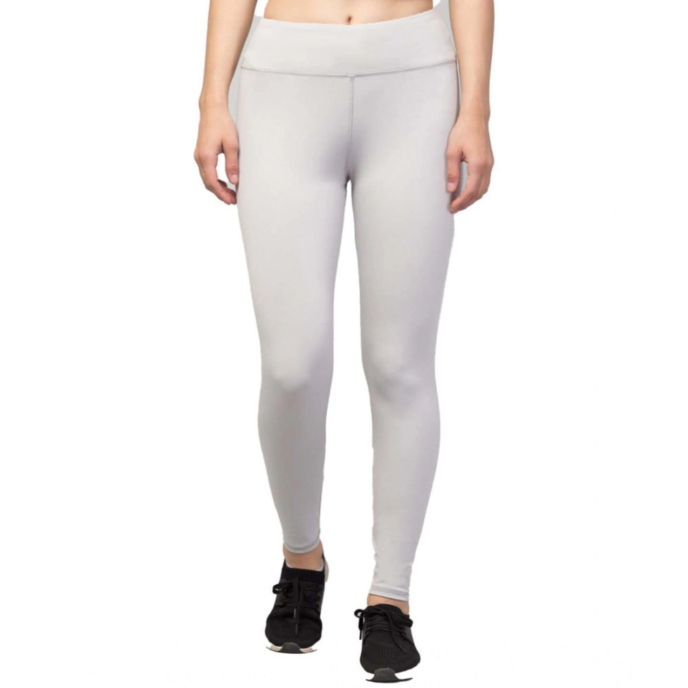 HD Women's Polyester Solid Ankle Length High-Rise Tights (Light Grey)