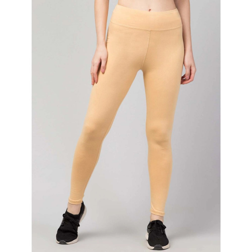 HD Women's Polyester Solid Ankle Length High-Rise Tights (Beige)