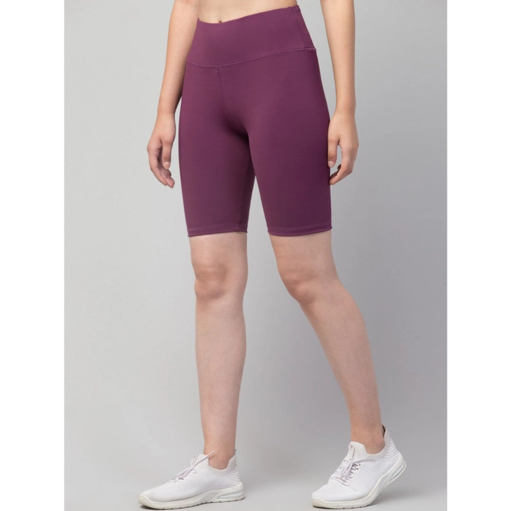 HD Women's Polyester Solid Above Knee High-Rise Shorts (Purple)