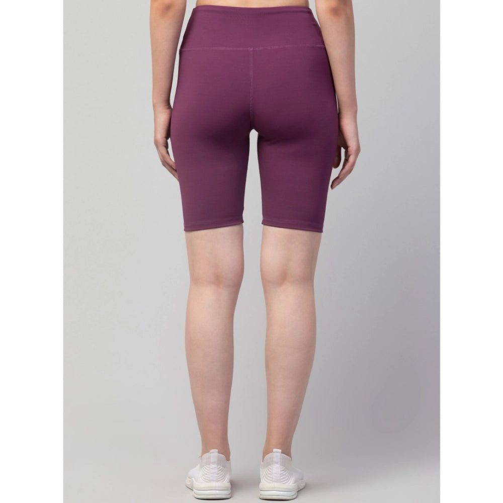 HD Women's Polyester Solid Above Knee High-Rise Shorts (Purple)