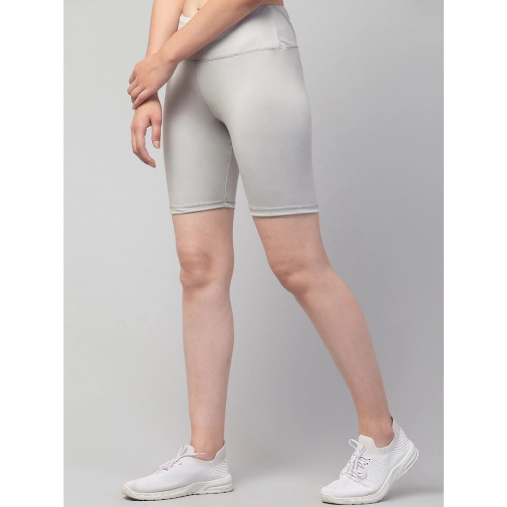 HD Women's Polyester Solid Above Knee High-Rise Shorts (Grey)